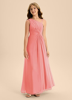 Azazie Brooke Junior Abito A-Line in Chiffon Spacco Laterale Corallo image5