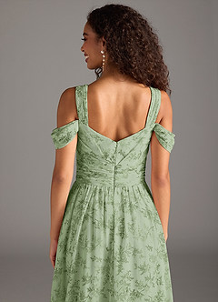 Azazie Lianne Vestidos de damas de honor Vestido de Floral Helecho Verde de Gasa de Corte en A con Vestidos sin tirantes image6