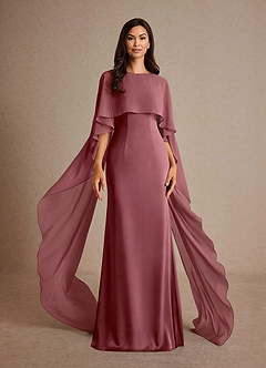 Azazie Milfred Mother of the Bride Dresses Desert Rose Sheath Boatneck Stretch Satin Dress image1