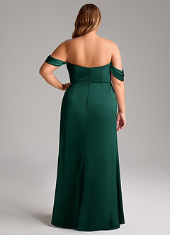 Azazie Saige Bridesmaid Dresses Emerald Sheath Off the Shoulder Stretch Satin Dress image12