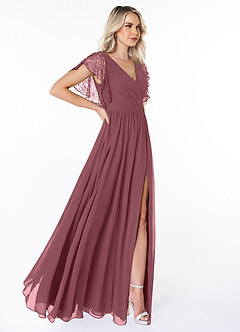 Azazie Zella Bridesmaid Dresses Desert Rose A-Line Lace Chiffon Dress image4
