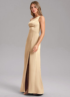 Azazie Feby Jurken voor bruidsmeisjes Jurk van Stretch Satijn met A-Lijn One-Shoulder Champagne image4