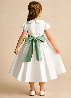 Azazie Deary Flower Girl Dresses Ivory Matcha A-Line Bow Cotton Dress image2