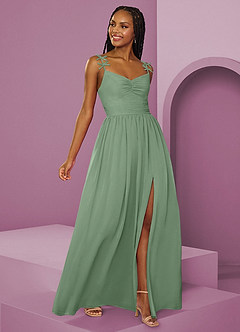 Barbie ♥ Azazie Jurken voor bruidsmeisjes Jurk van Chiffon met A-Lijn Geplooid Matcha image15