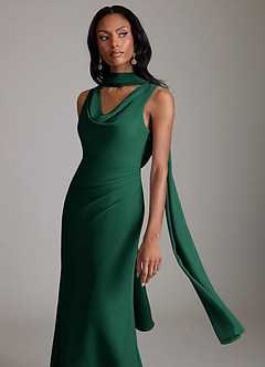 Azazie Linelle Robes de demoiselle d'honneur Robe Sirène en Mousseline de soie Plissée émeraude image7