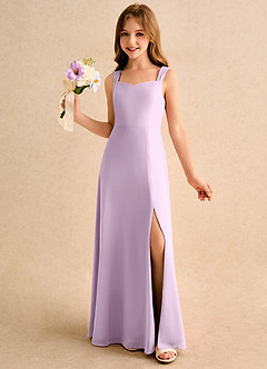 Azazie Makani Girls Formal Blumenmädchenkleider A-Linie Herzausschnitt Chiffon Kleid Frostiges Flieder image1