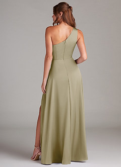 Azazie Brooke Bridesmaid Dresses Moss Green A-Line One Shoulder Stretch Satin Dress image7