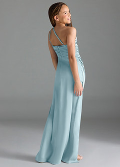 Azazie Eren Junior Moody Blue Sheath Pleated Stretch Satin Dress image5