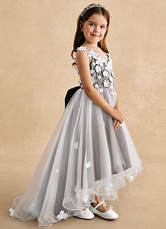 Azazie Celia Flower Girl Dresses Ganache A-Line Lace Tulle Dress image3