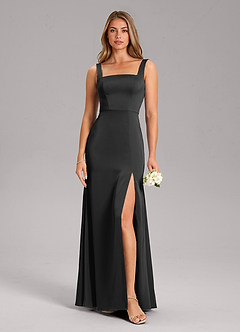 Azazie Frostine Bridesmaid Dresses Black A-Line Bow Stretch Satin Dress image3