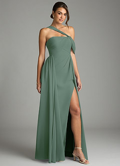 Azazie Kassandra Robes de demoiselle d'honneur Robe Trapèze en Mousseline de soie Épaule décolletée Eucalyptus image5