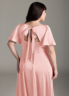 Azazie Kimber Bridesmaid Dresses Powder Pink A-Line Ruched Stretch Satin Dress image6
