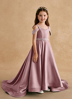 Azazie Jodi vestidos de niña de las flores Vestido de Rosa Polvorienta de Satin Mate de Corte En A image3
