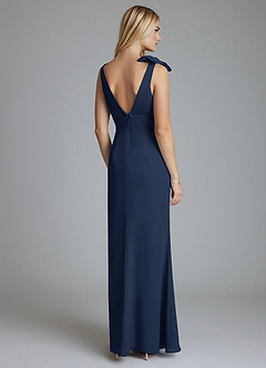 Azazie Taro Bridesmaid Dresses Dark Navy Sheath Bow Chiffon Dress image2