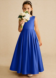 Azazie Cailee Flower Girl Dresses Royal Blue Ball-Gown Pleated Matte Satin Dress image3
