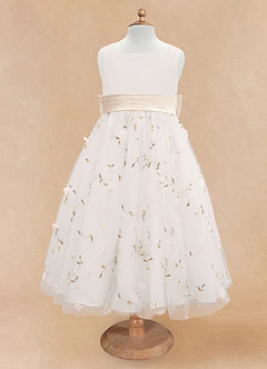 Azazie Pollie Flower Girl Dresses Ivory White Alabaster A-Line Bow Tulle Dress image11