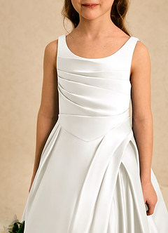Azazie Audrey Flower Girl Dresses Ivory A-Line Pleated Matte Satin Dress image5