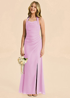 Azazie Destiny Junior Candy Pink Sheath Ruched Chiffon Dress image1