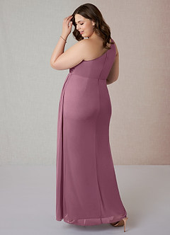 Azazie Jhene Bridesmaid Dresses Vintage Mauve Sheath One Shoulder Mesh Dress image10
