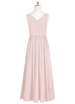 Azazie Sawyer Junior Vestido de Rosa Rubor de Gasa de Corte En A con Plisado image6