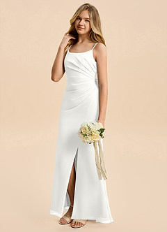Azazie Amelia Junior White Mermaid Pleated Chiffon Dress image4