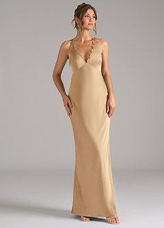 Azazie Tianna Bridesmaid Dresses Champagne A-Line Stretch Satin Dress image6