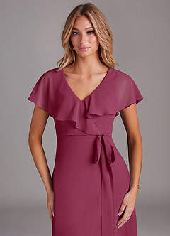 Azazie Lainey Brautjungfernkleider A-Linie mit Taschen Chiffon Kleid Maulbeerrot image6