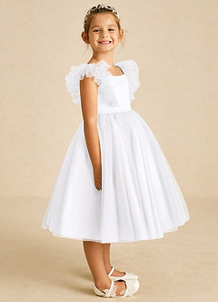 Azazie Cherub Flower Girl Dresses White A-Line Strap Tulle Dress image3