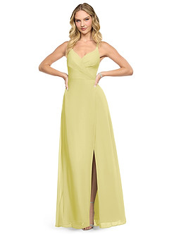Azazie Davis Bridesmaid Dresses Lemon Sorbet A-Line V-Neck Chiffon Dress image2