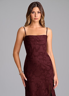 Azazie Saige Bridesmaid Dresses Cabernet A-Line Off the Shoulder Floral Burnout Convertible Dress image2