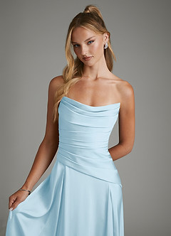 Azazie Gabriela Bridesmaid Dresses Sky Blue A-Line Corset Stretch Satin Dress image4