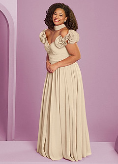 Barbie ♥ Azazie Jurken voor bruidsmeisjes Converteerbaar Jurk van Chiffon met A-Lijn Off the Shoulder Champagne image5