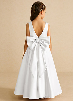 Azazie Pipsy Flower Girl Dresses White A-Line Bow Matte Satin Dress image1