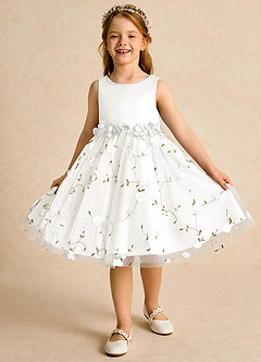 Azazie Starri Blumenmädchenkleider Ballkleid Mit Perlen Matte Satin Kleid Elfenbein Weiß image4