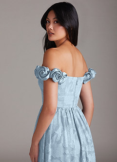 Azazie Autumn Bridesmaid Dresses Sky Blue A-Line Off the Shoulder Floral Burnout Convertible Dress image6