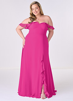 Barbie ♥ Azazie Brautjungfernkleider Wandelbar A-Linie Schulterfrei Chiffon Kleid Barbie Pink image6