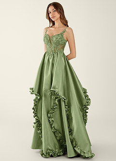 Halley Basil V-neck lace Corset A-line Prom Dress image3