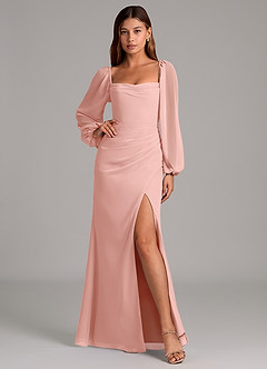 Azazie Brixley Bridesmaid Dresses Rosette Mermaid Long Sleeve Chiffon Dress image6