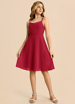 Azazie Shale Vestido de Escarlata de Gasa de Corte en A con Lazo image4