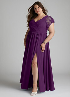 Azazie Zella Bridesmaid Dresses Grape A-Line Lace Chiffon Dress image9