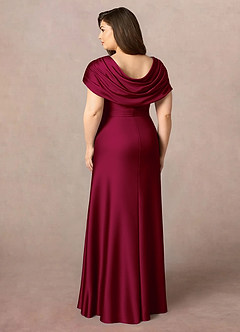 Azazie Branford Abiti per la Madre della Sposa Abito A-Line in Raso Elasticizzato Plissettato Borgogna image10
