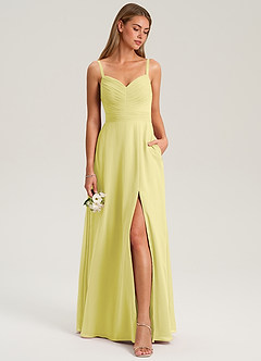 Azazie Terese Bridesmaid Dresses Lemon Sorbet A-Line Pleated Chiffon Dress image3