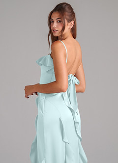 Azazie Malia Robes de demoiselle d'honneur Robe Trapèze en Satin extensible Fente Latérale Verre De Mer image2