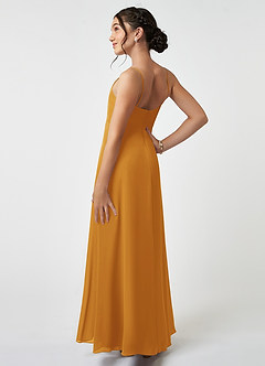 Azazie Collette Junior A-Linie Gestreift Chiffon Kleid Butterscotch image4