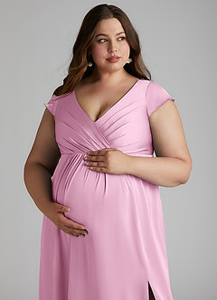 Azazie Allessia Maternity Bridesmaid Dresses A-Line Pleated Stretch Satin Floor-Length Dress image13