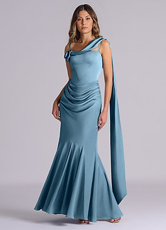 Azazie Inara Brautjungfernkleider Meerjungfrau-Linie Plissee Stretch-Satin Kleid Stahlblau image2
