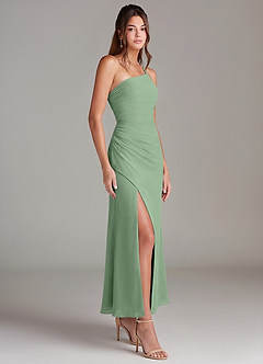 Azazie Eren 신부 들러리 드레스 인어 한쪽 어깨 쉬폰 발목 길이 드레스 image4