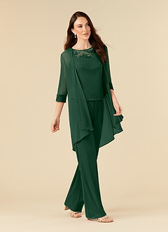 Azazie Frances Mother of the Bride Dresses Dark Green Jumpsuit/Pantsuit Scoop Mesh Dress image3