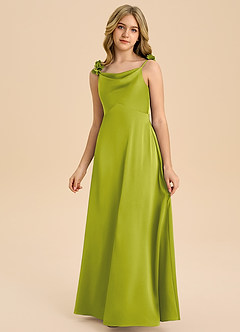 Azazie Gumdrop Junior Lemongrass Empire Pleated Stretch Satin Dress image3