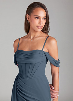 Azazie Amyra Bridesmaid Dresses Neptune Sheath Off the Shoulder Chiffon Convertible Dress image7